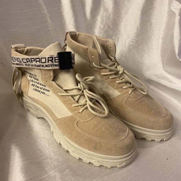 Alagzi Mens Size 12.5 Letters Patch Decor Two Tone Lace Up Sneaker NEW - Picture 3 of 8